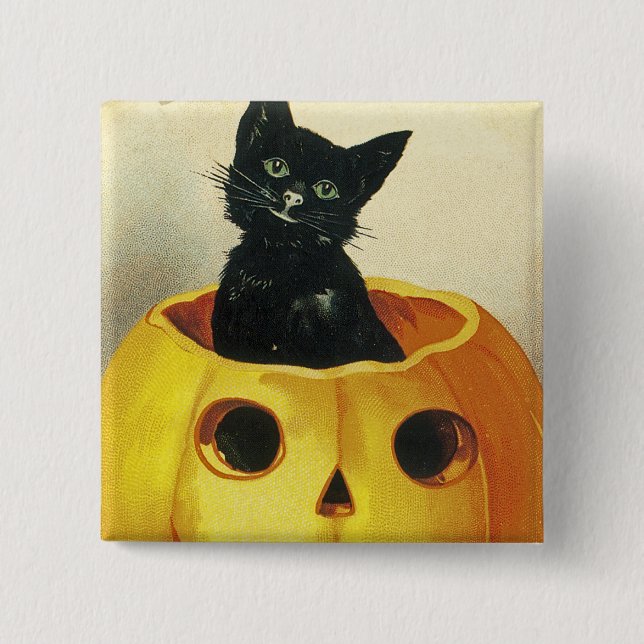 Chapa Cuadrada Un Gatito De Madera Haloween (Anverso)