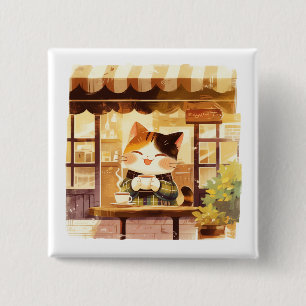Chapa Cuadrada Un gato lindo disfrutando del café en un acogedor