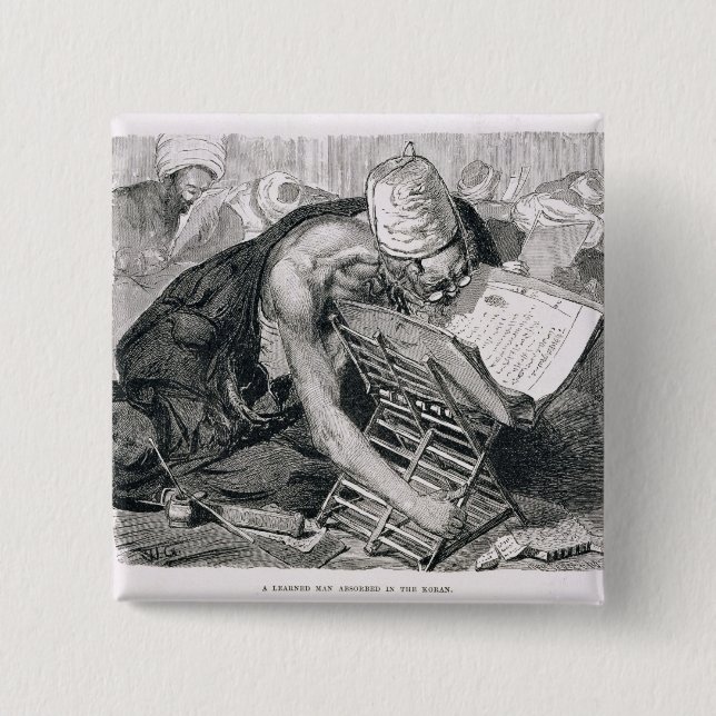 Chapa Cuadrada Un hombre docto absorbente en el Koran (Anverso)