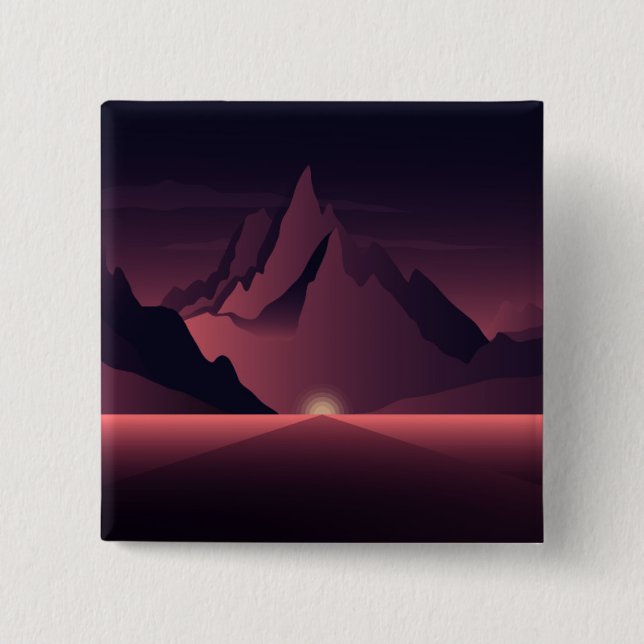 Chapa Cuadrada Un ilustracion de atardecer de montaña (Anverso)