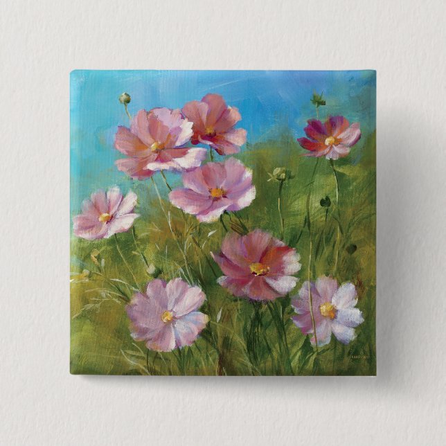Chapa Cuadrada Un jardín floral rosado (Anverso)