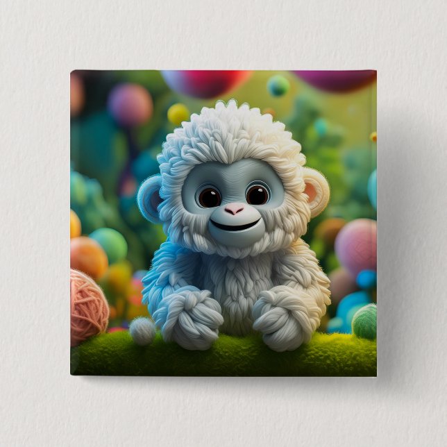 Chapa Cuadrada Un lindo bebé Yeti hecho de hilo (Anverso)