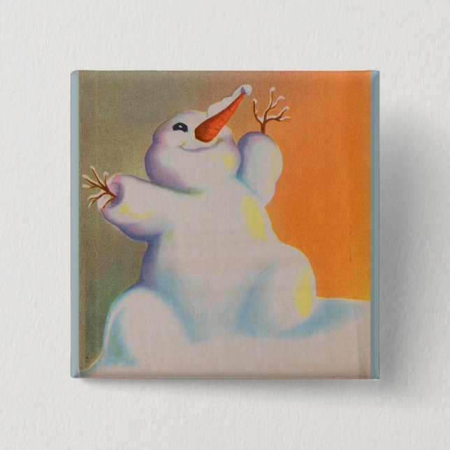 Chapa Cuadrada un muñeco de nieve feliz saluda la mañana (Anverso)