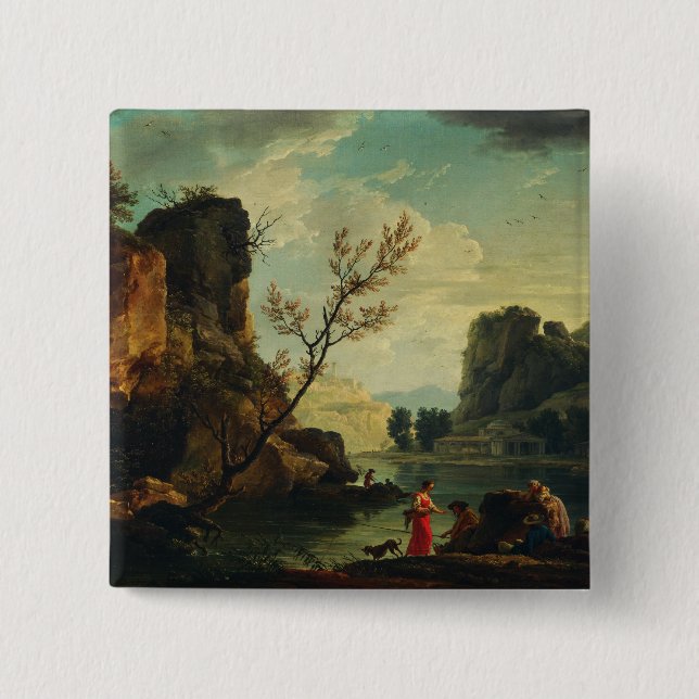 Chapa Cuadrada Un río con pescadores de Joseph Vernet  (Anverso)