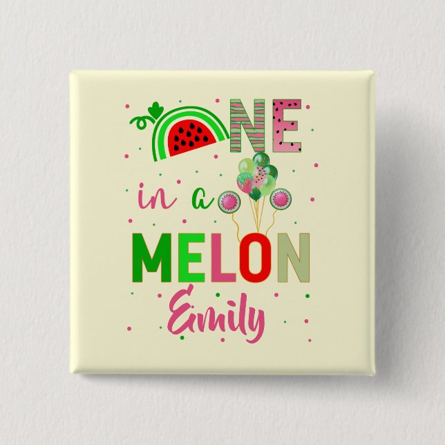 Chapa Cuadrada Una en Melon Watermelon Chica de cumpleaños (Anverso)