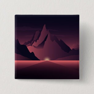 Chapa Cuadrada Una ilustración de una puesta de sol en la montaña