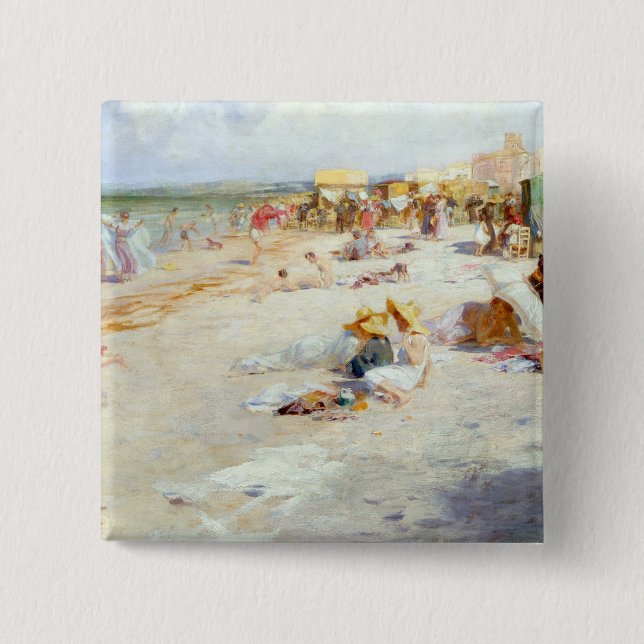Chapa Cuadrada Una playa ocupada en verano (Anverso)