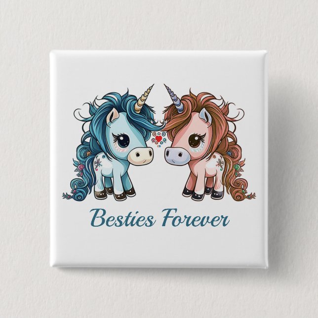 Chapa Cuadrada Unicorn Besties para siempre (Anverso)