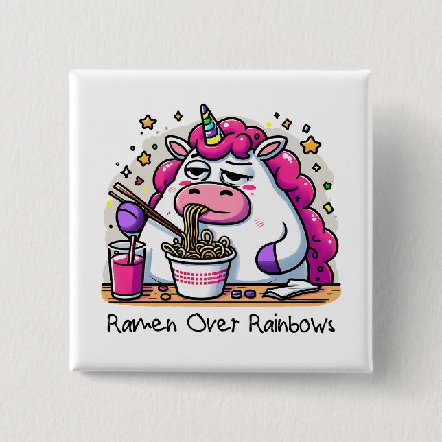 Chapa Cuadrada Unicornio comiendo Ramen (Anverso)