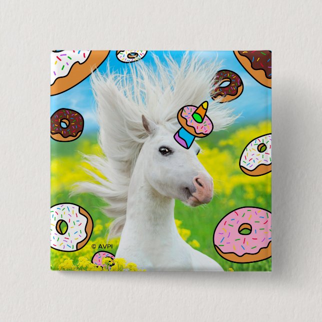 Chapa Cuadrada Unicornio con donuts (Anverso)
