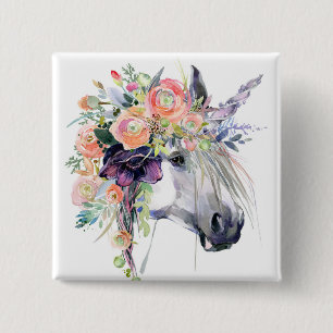 Chapa Cuadrada Unicornio vestido con flores
