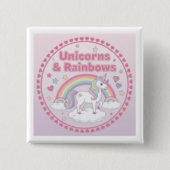 Chapa Cuadrada Unicornios y Arcoíris (Anverso)