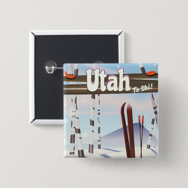 Chapa Cuadrada ¡Utah a esquiar! (Anverso y reverso)