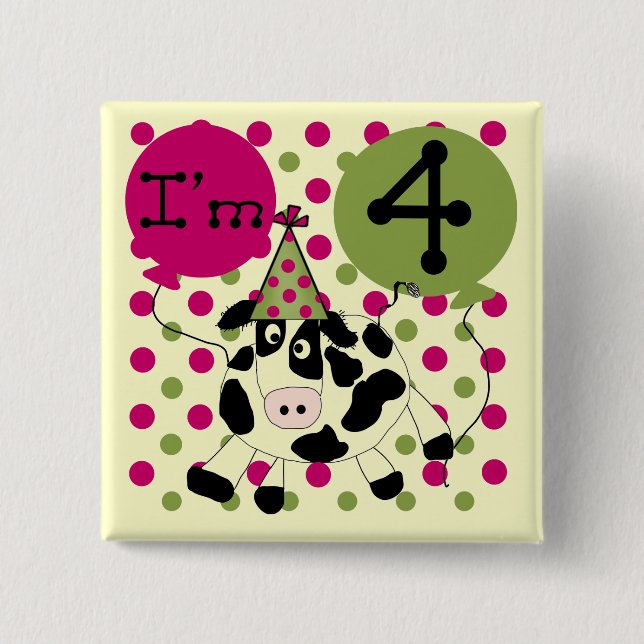 Chapa Cuadrada Vaca Rosada 4 camisetas de cumpleaños y regalos (Anverso)