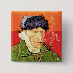 Chapa Cuadrada Van Gogh - Autorretrato con oreja vendada y pipa