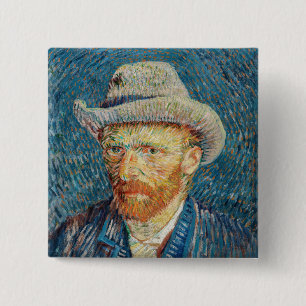 Chapa Cuadrada Van Gogh - Autorretrato con un sombrero gris de fi
