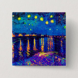 Chapa Cuadrada Van Gogh - Noche estrellada sobre el Ródano Pop Ar