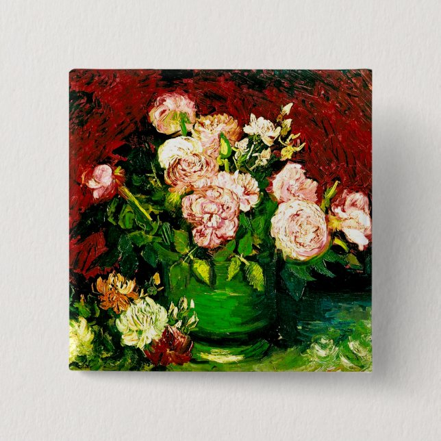Chapa Cuadrada Van Gogh Peonies y Rosas (Anverso)