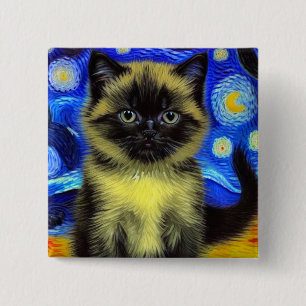 Chapa Cuadrada Van Gogh Starry Night Siamese Cat
