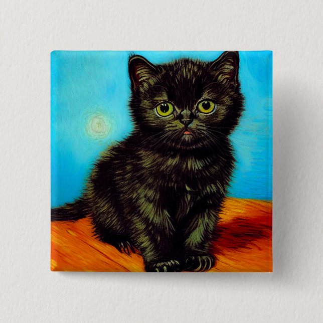 Chapa Cuadrada Van Gogh Style Pouting Kitten (Anverso)