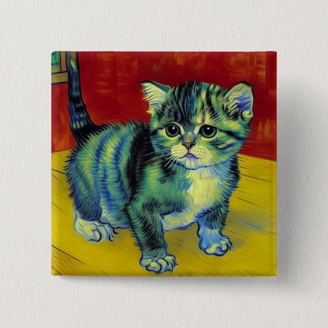 Chapa Cuadrada Van Gogh Tabby Cat (Anverso)