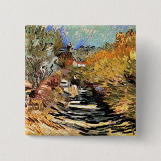 Chapa Cuadrada Van Gogh - Un camino en Saint-Remy con figura feme
