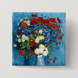 Chapa Cuadrada Van Gogh Vase con Cornflowers y Poppies