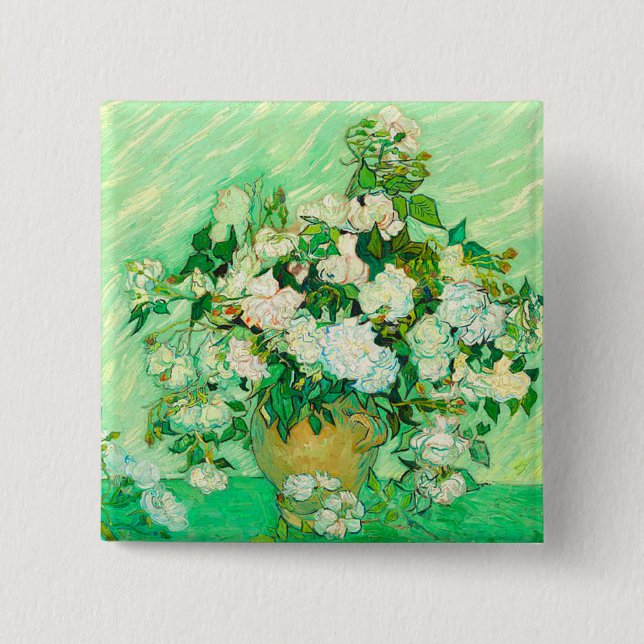 Chapa Cuadrada Van Gogh White Roses (Anverso)