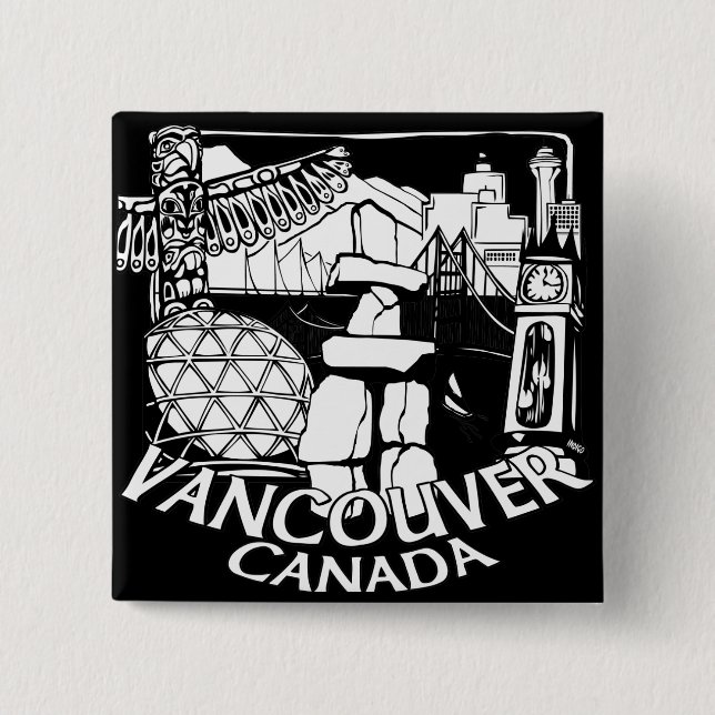 Chapa Cuadrada Vancouver Canada Souvenir Buttons Gastown Art Gift (Anverso)