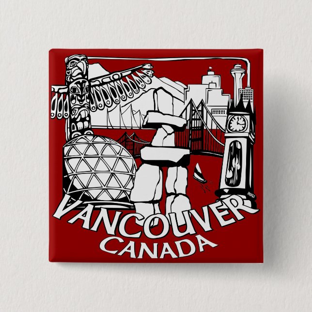 Chapa Cuadrada Vancouver Canada Souvenir Buttons Gastown Art Gift (Anverso)