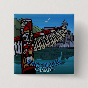 Chapa Cuadrada Vancouver Canada Souvenir Buttons Totem Pole Art
