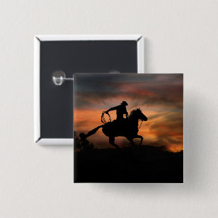 Chapa Cuadrada Vaquero y caballo corriendo al atardecer