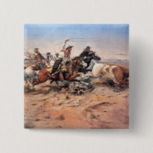 Chapa Cuadrada Vaqueros roping un buey, 1897 (aceite en lona)