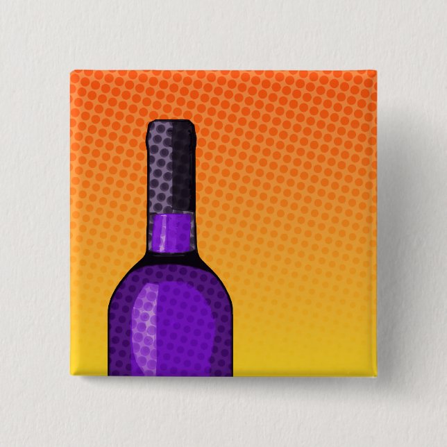 Chapa Cuadrada vaso de vino y botella de caldo cómico de halftone (Anverso)