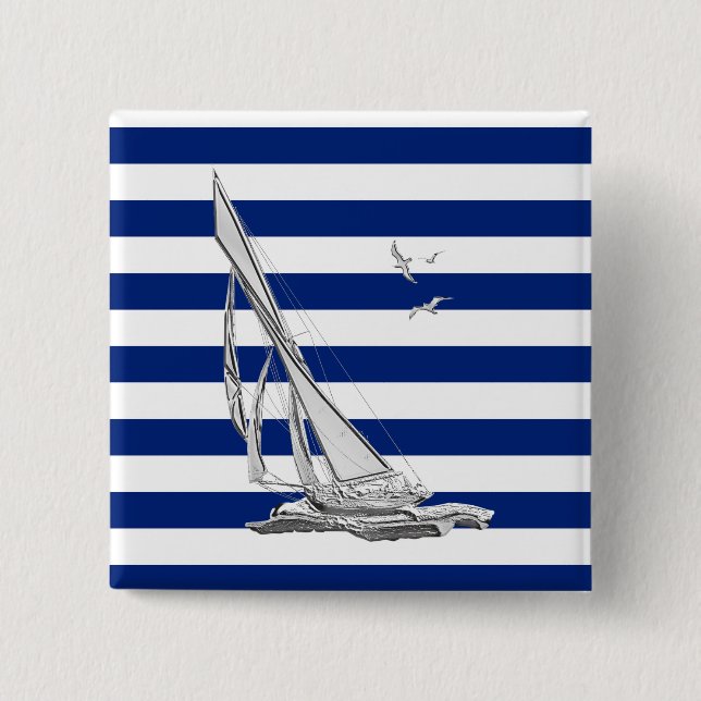 Chapa Cuadrada Vela de plata en franjas náuticas (Anverso)