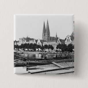 Chapa Cuadrada Venta de la madera en el río Trave, Lubeck, c.1910