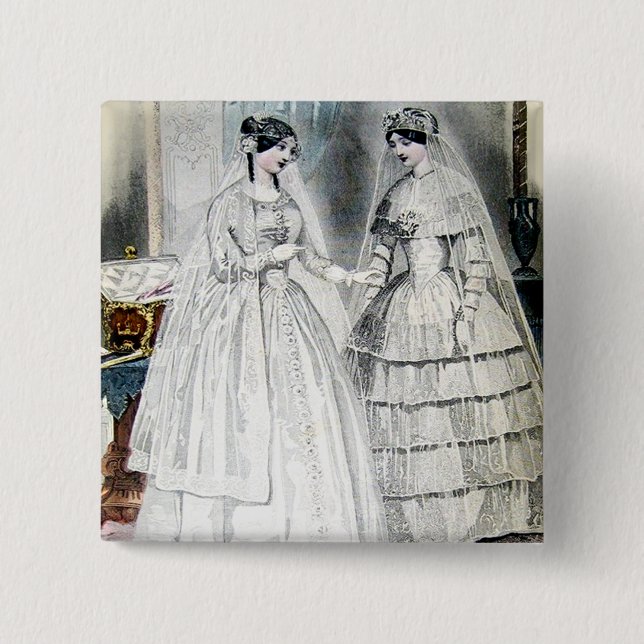 Chapa Cuadrada Vestidos Bodas blancos antiguos (Anverso)