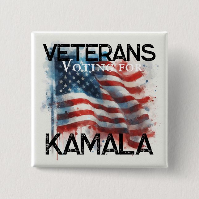 Chapa Cuadrada Veteranos para Kamala Button (Anverso)