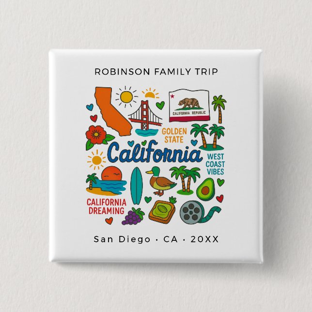 Chapa Cuadrada Viaje Familiar Personalizado a California (Anverso)