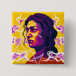 Chapa Cuadrada Vibrant Stylized Portrait with Abstract Elements