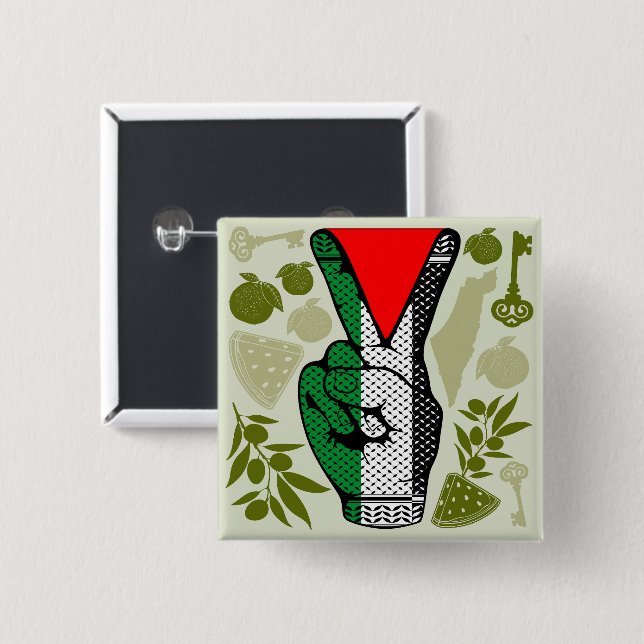 Chapa Cuadrada Victory Sign Hand Resistance Red Triangle Symbol (Anverso y reverso)