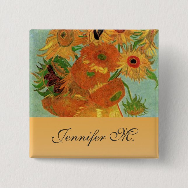 Chapa Cuadrada Vida fija - Vase con doce girasoles, van Gogh (Anverso)