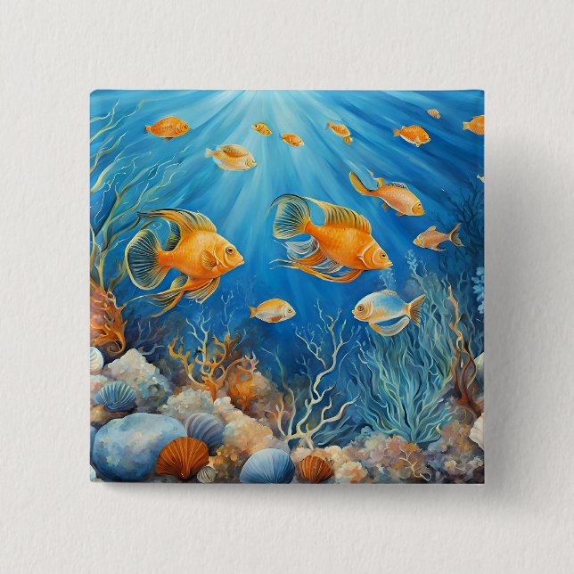 Chapa Cuadrada Vida Marina con Peces Exóticos (Anverso)