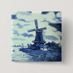 Chapa Cuadrada Viejo Antiguo Delft Blue Tile - Molino de viento