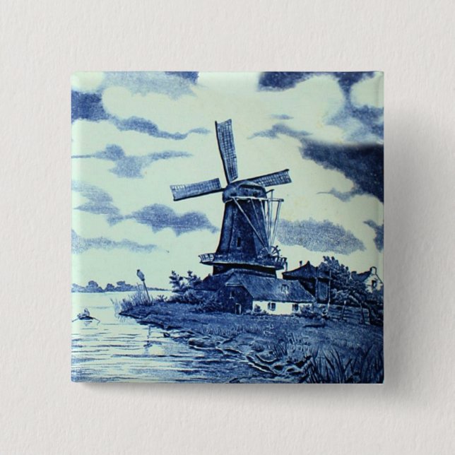 Chapa Cuadrada Viejo Antiguo Delft Blue Tile - Molino de viento (Anverso)