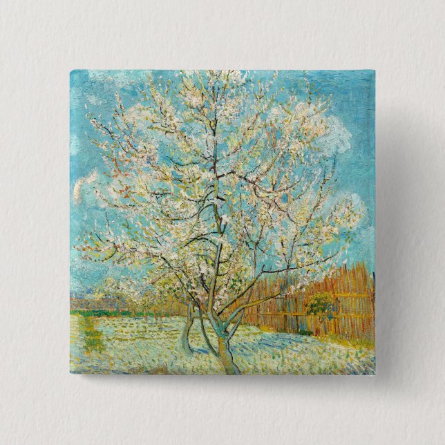 Chapa Cuadrada Vincent van Gogh - Árbol rosa en flor (Anverso)