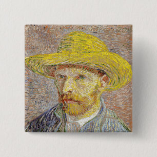 Chapa Cuadrada Vincent van Gogh - Autorretrato con Gorra de paja