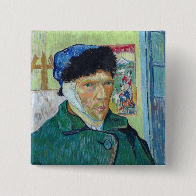 Chapa Cuadrada Vincent van Gogh - Autorretrato con oreja vendada (Anverso)