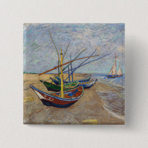 Chapa Cuadrada Vincent van Gogh - Barcas de Pesca en la Playa