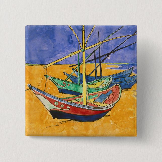 Chapa Cuadrada Vincent van Gogh - Barcas de Pesca en la Playa (Anverso)